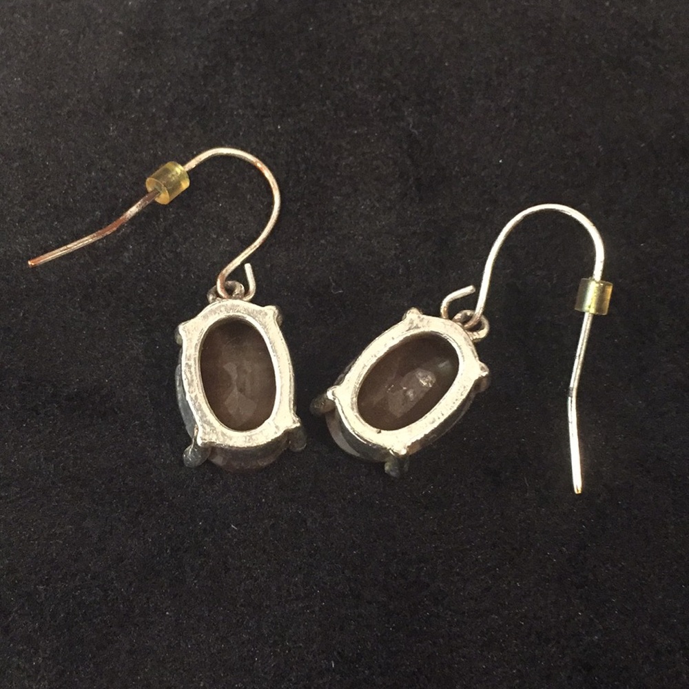 Silver French Hook Earrings with Brown Inset - Picture 2 of 4